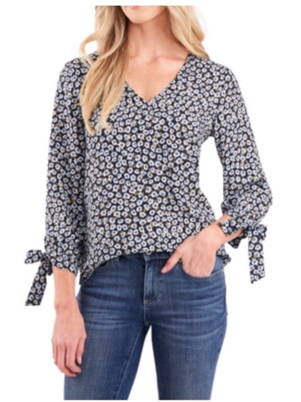 Madewell Black Floral Tie-Sleeve Blouse